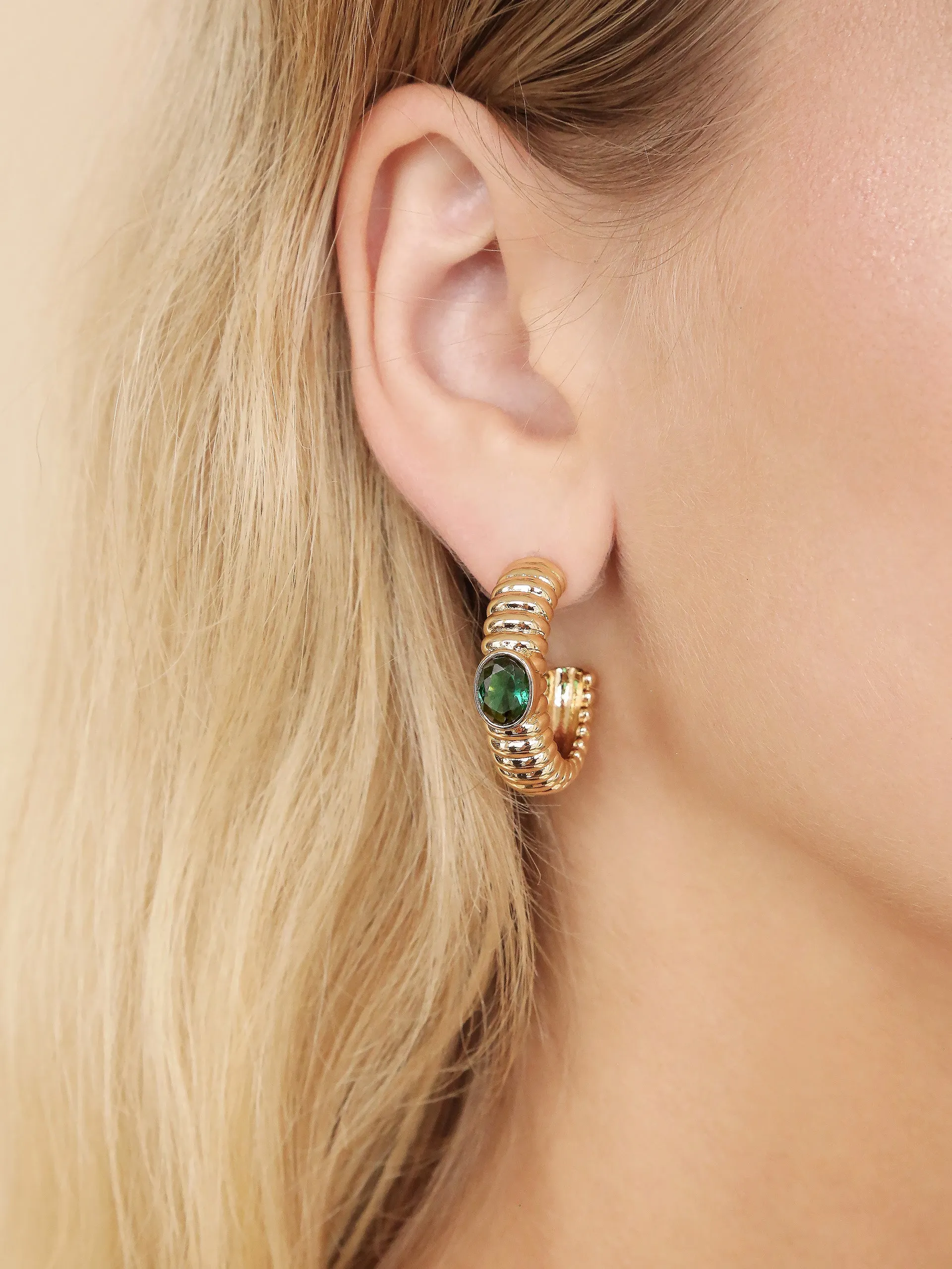 Ribbed Emerald Large Hoops sold by ettika product image thumbnail 2