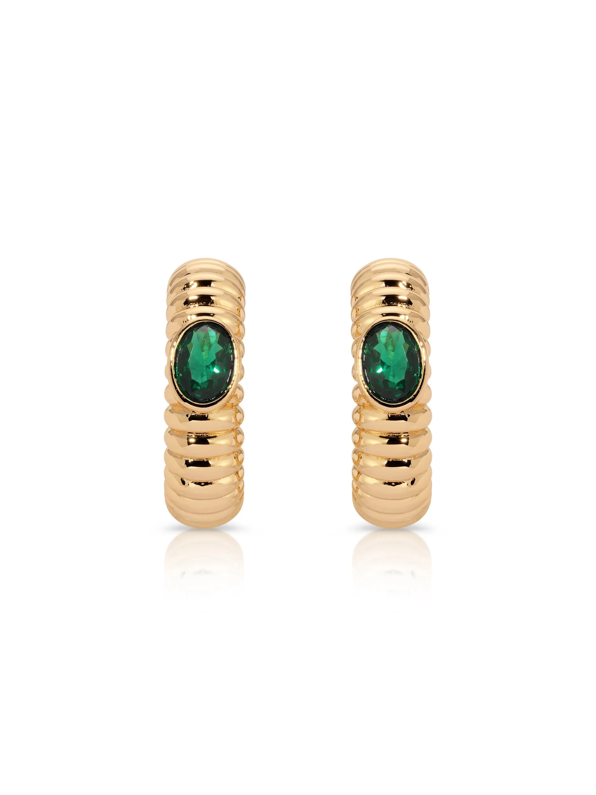 Ribbed Emerald Large Hoops sold by ettika product image thumbnail 3