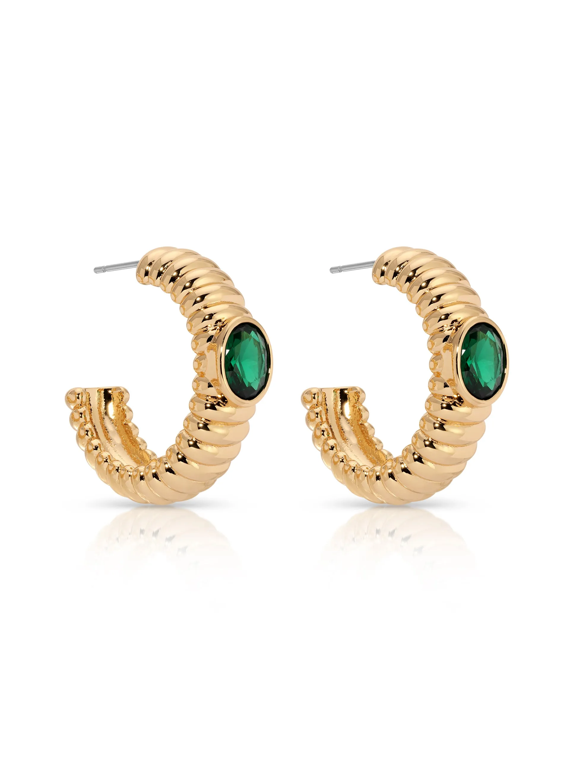 Ribbed Emerald Large Hoops sold by ettika product image thumbnail 5
