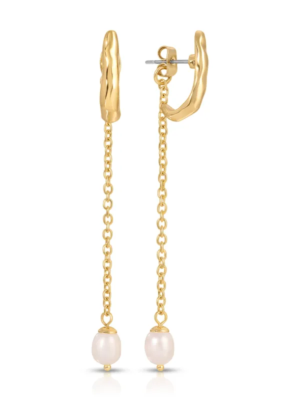 Linear Lux Pearl Drop Earrings sold by ettika
