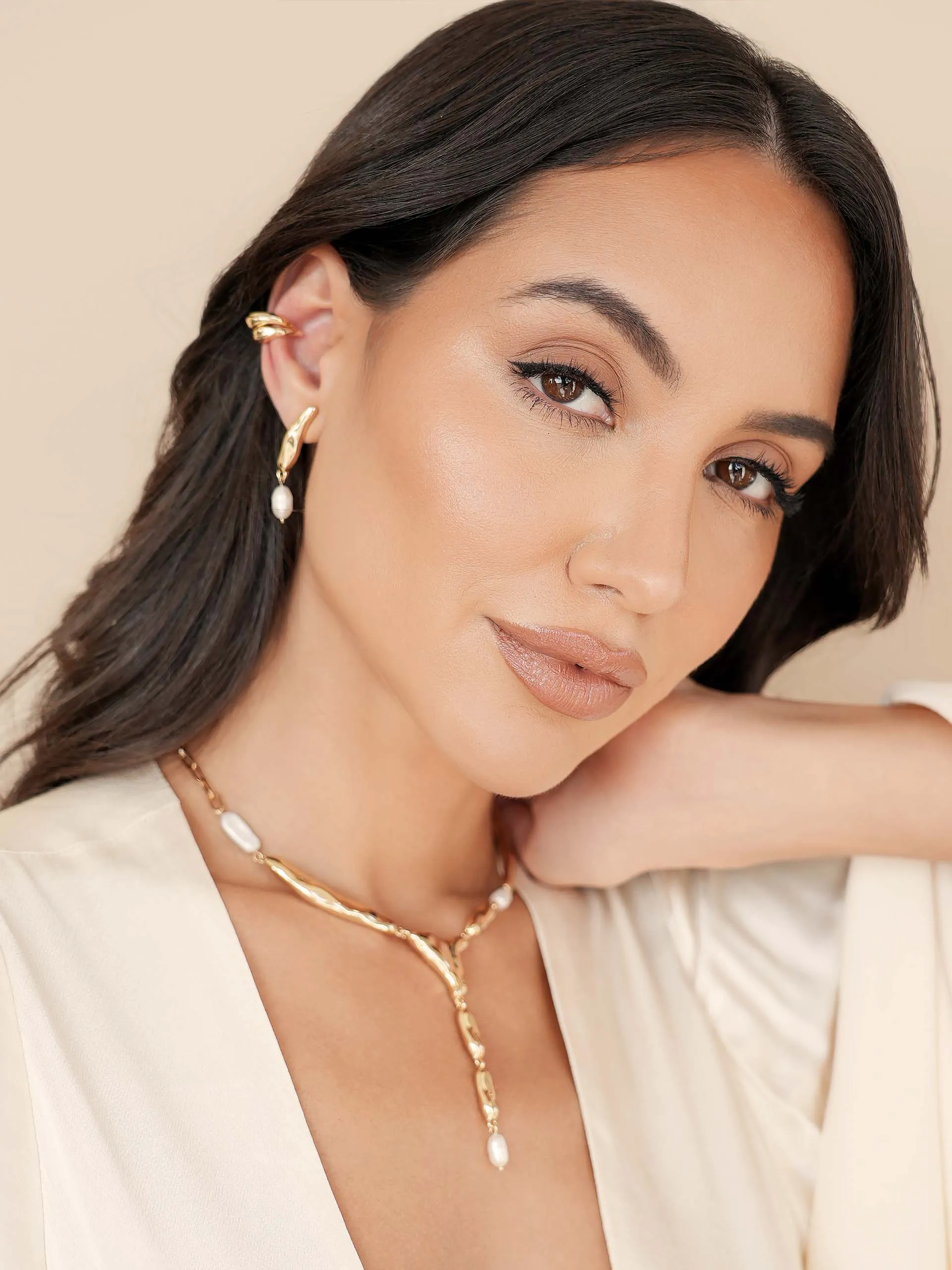 Liquid Lux Pearl Earrings sold by ettika product image thumbnail 4