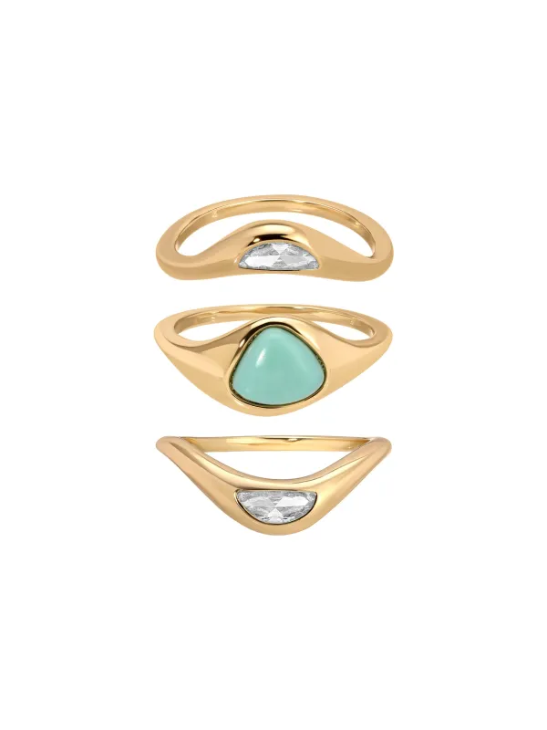 Turquoise Solstice Ring Stack sold by ettika