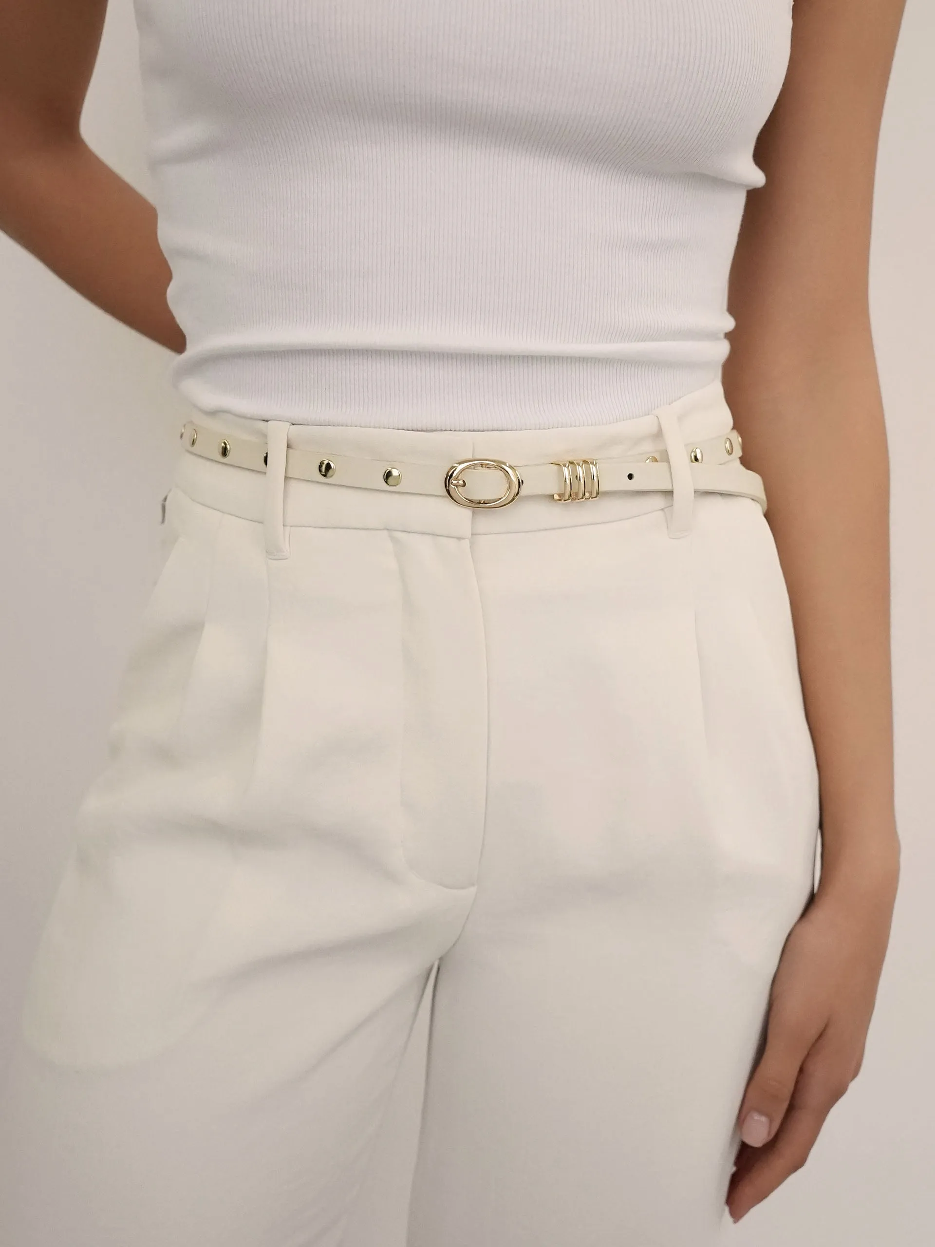 Classic Studded Skinny Belt in Vanilla sold by ettika product image thumbnail 5