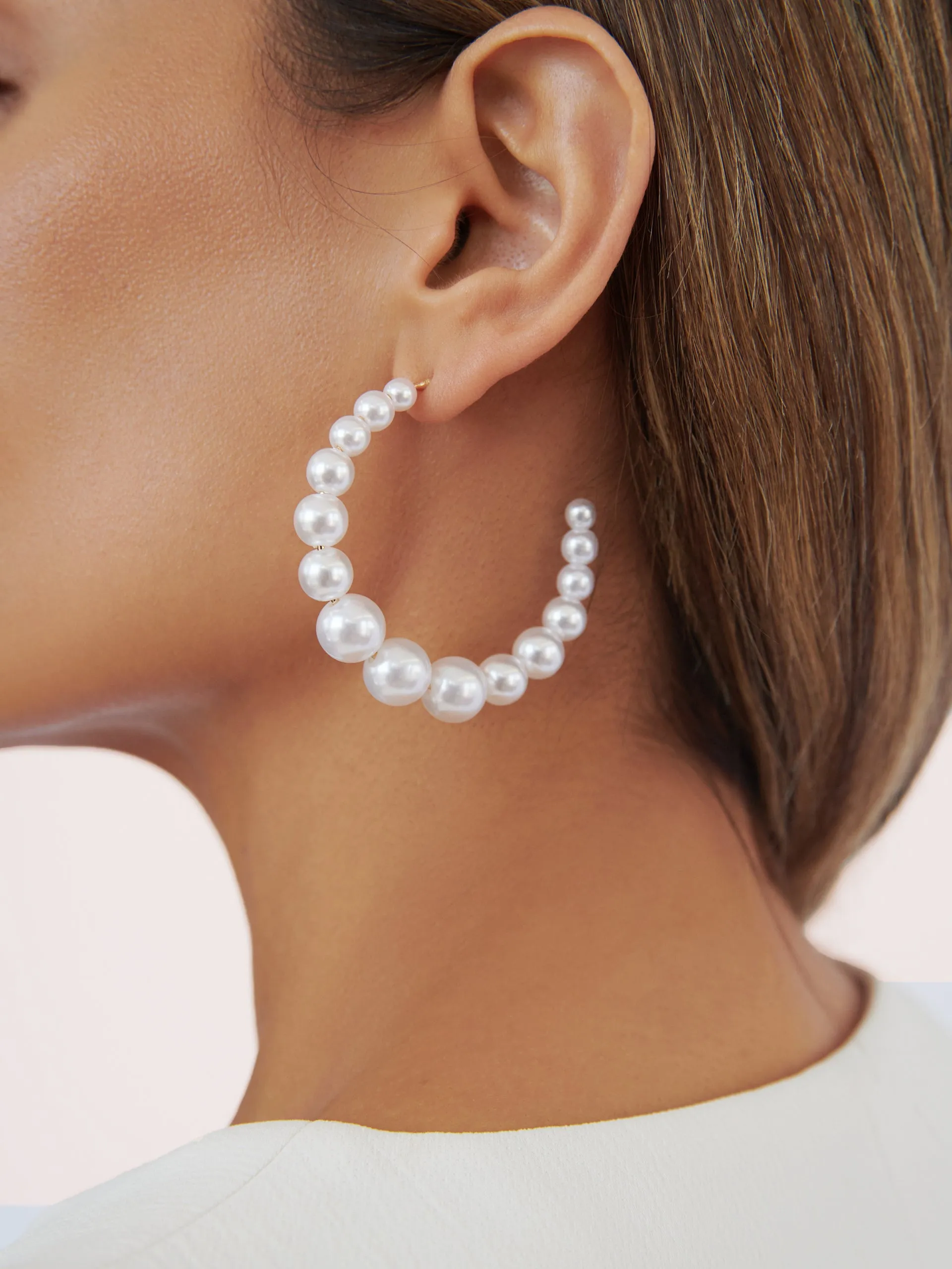 Pearl Bubble Hoops sold by ettika product image thumbnail 2