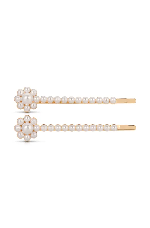 Pearl Flower Hair Pin Set sold by ettika