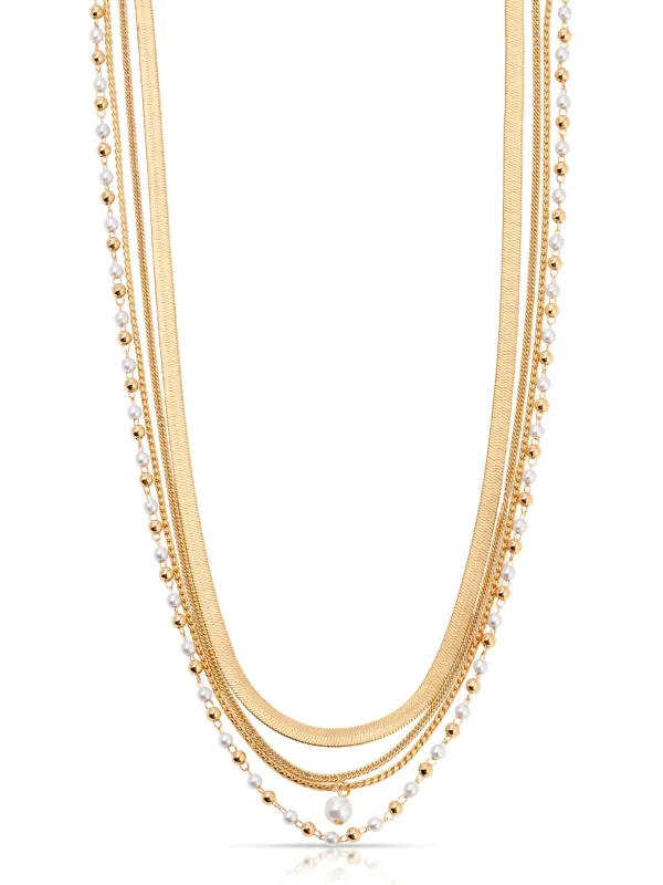 All the Chains Pearl Layered Necklace sold by ettika