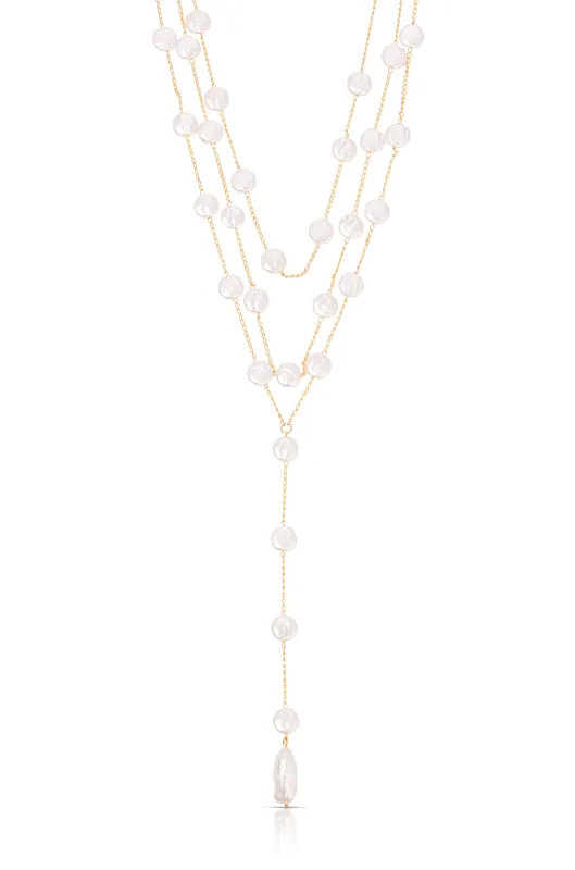 Pearl Coin Layered Lariat Necklace sold by ettika
