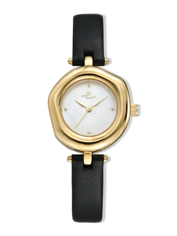 Open Circle Leather Watch in Black sold by ettika