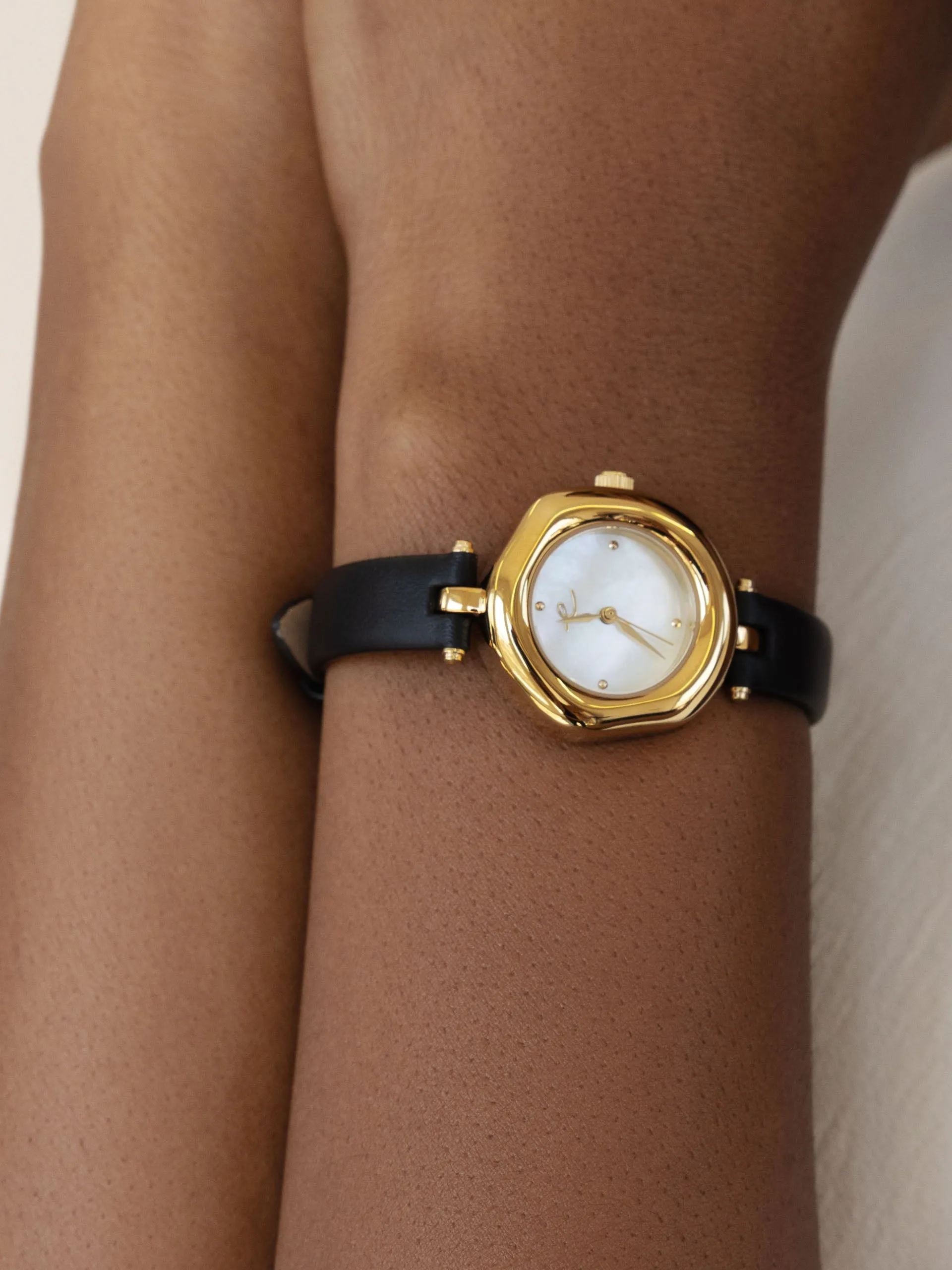 Open Circle Leather Watch in Black sold by ettika product image thumbnail 2