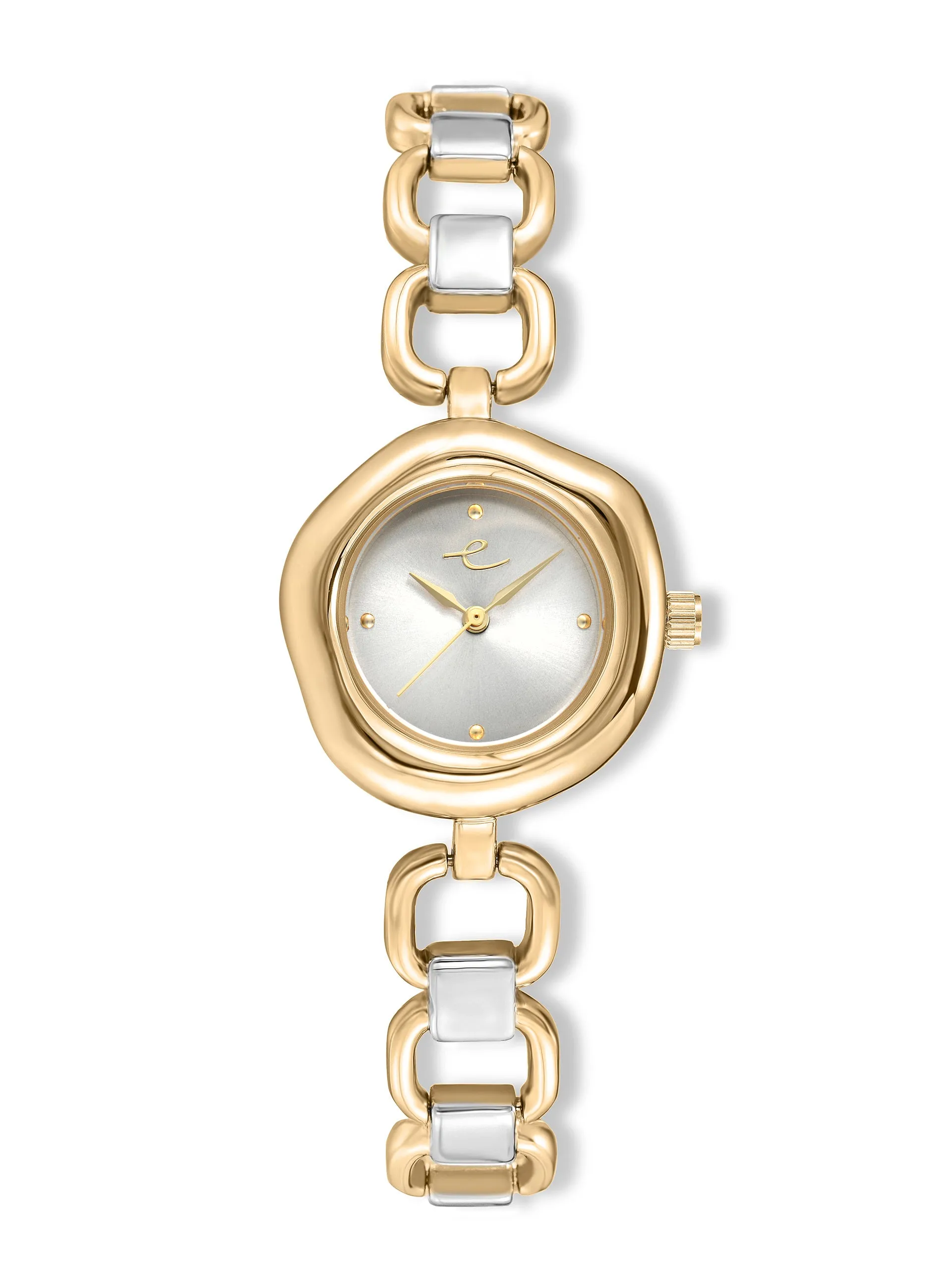 Open Circle Bracelet Watch in Mixed Metal sold by ettika