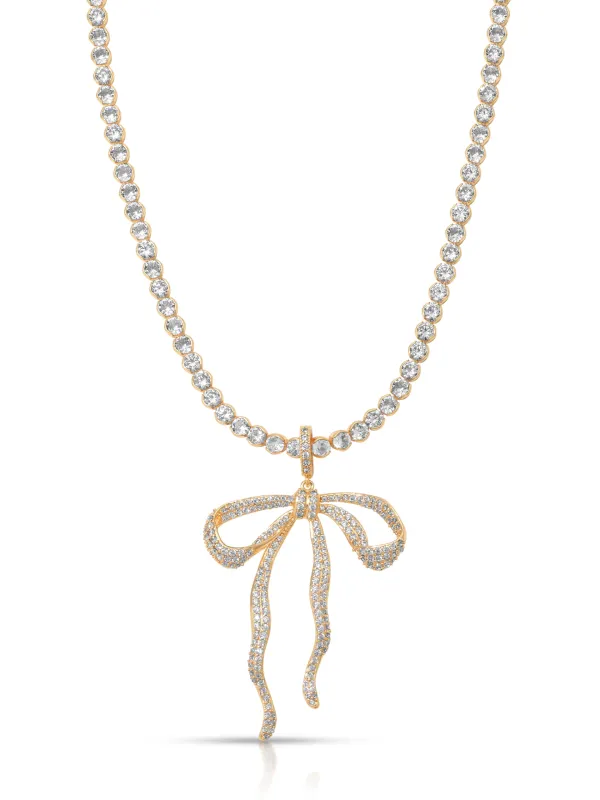 Pave Bow Tennis Necklace sold by ettika