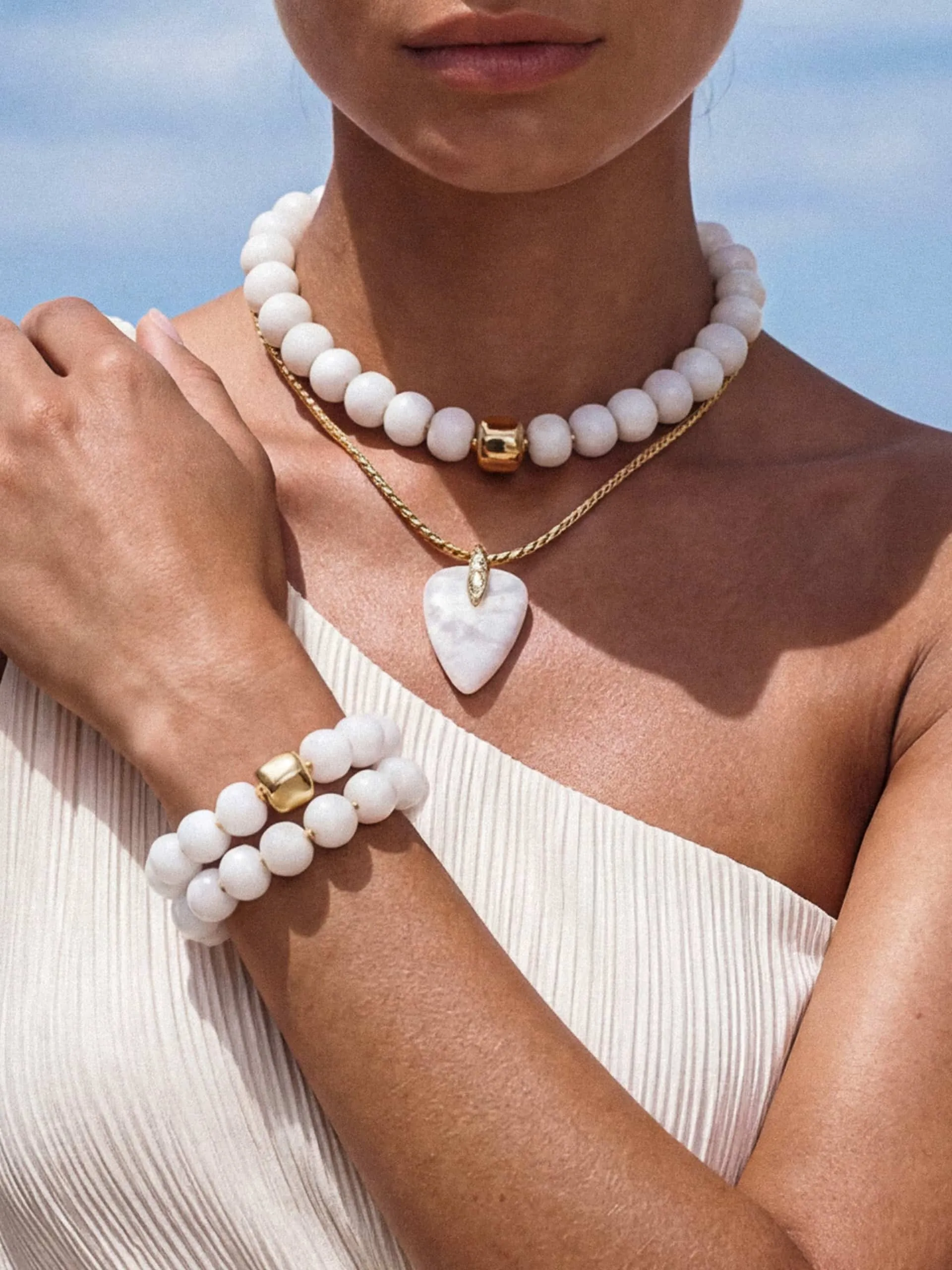 Power Bead Bracelet Stack in Bone sold by ettika product image thumbnail 5