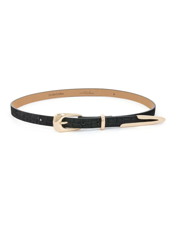 Modern Saddle Belt in Black Croc made by ettika