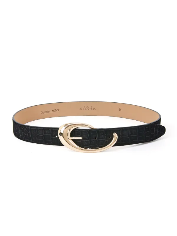 Black Croc Print Belt made by ettika