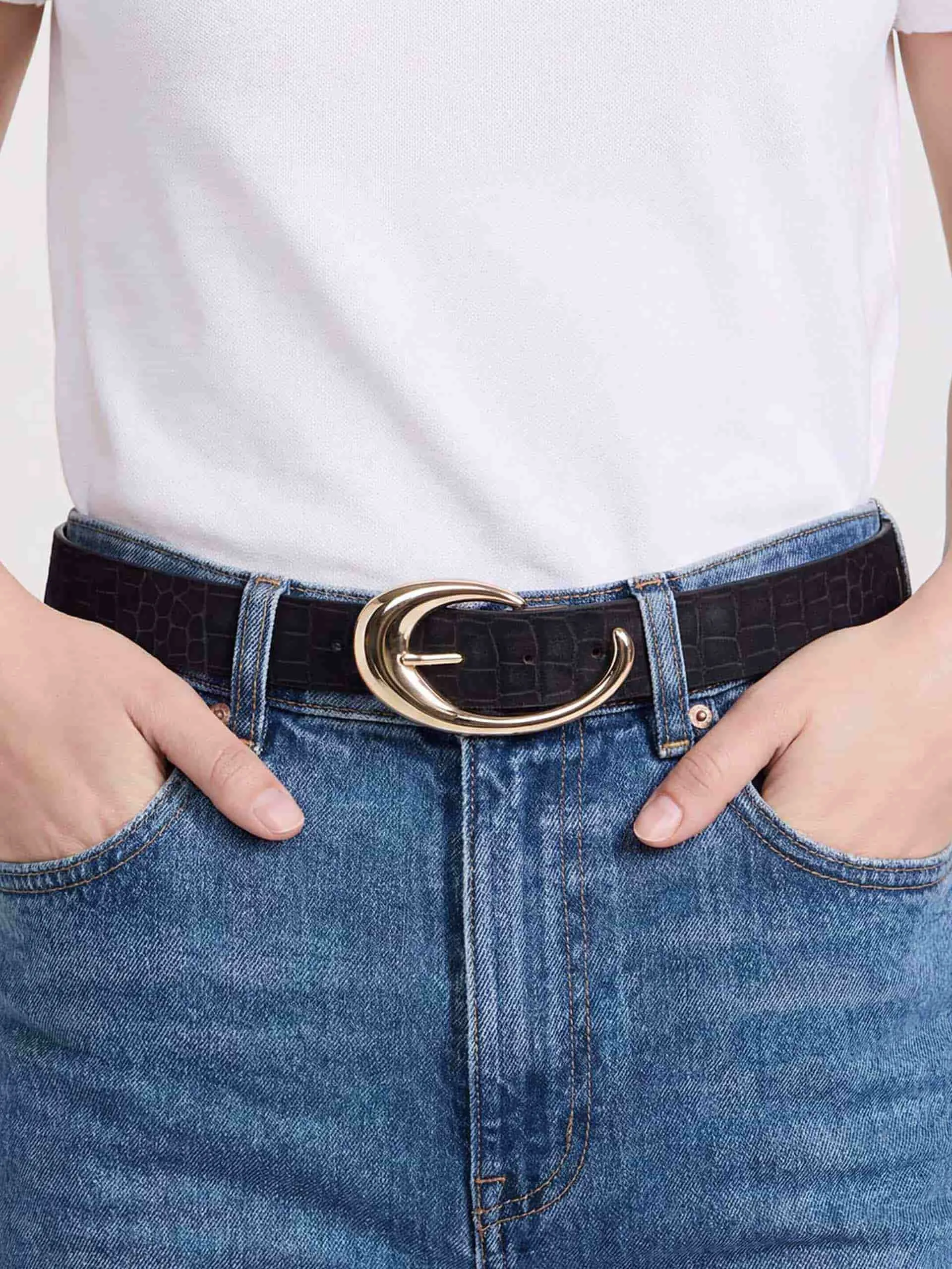 Black Croc Print Belt sold by ettika product image thumbnail 3