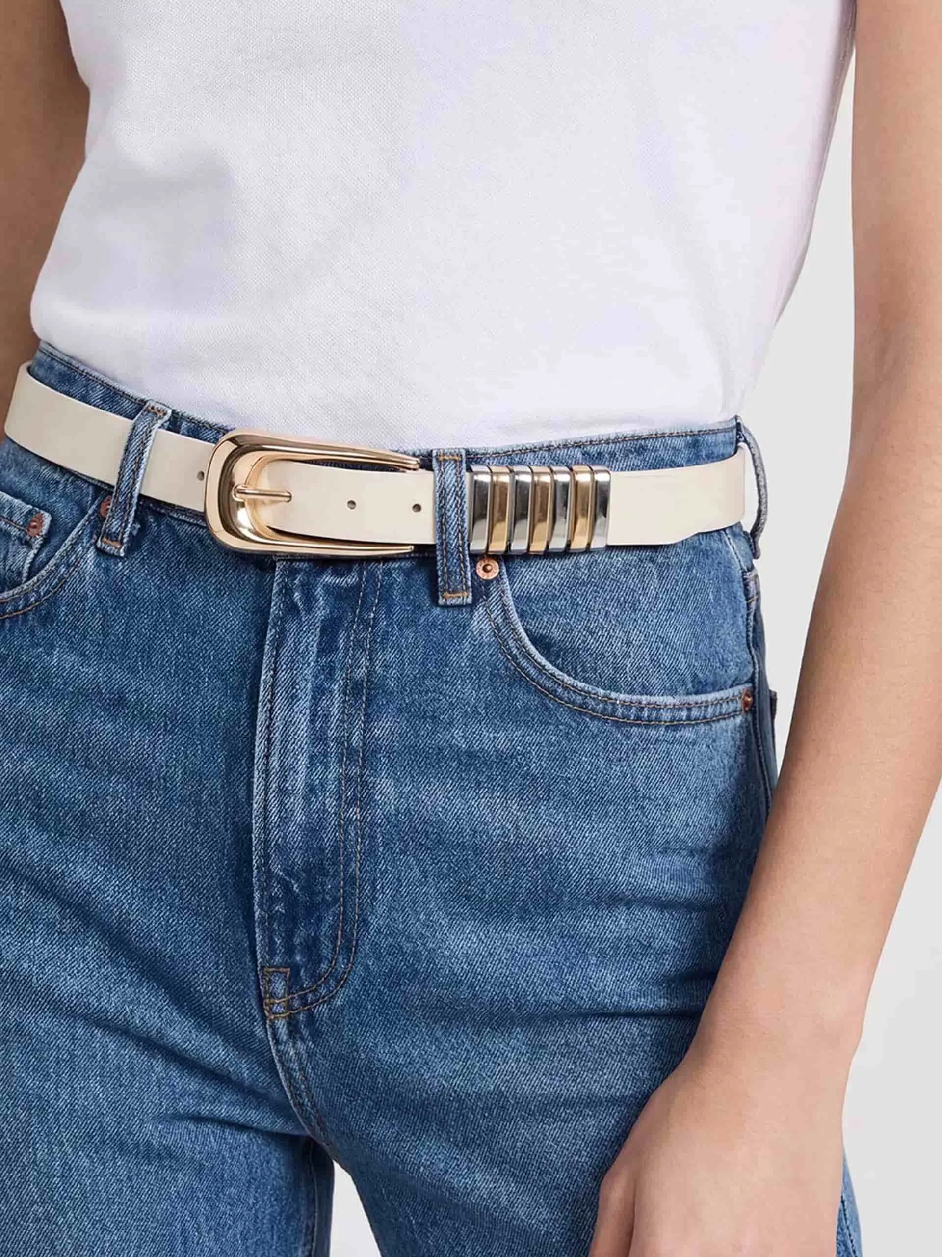 Metal Core Belt in Vanilla Nappa Leather sold by ettika product image thumbnail 3