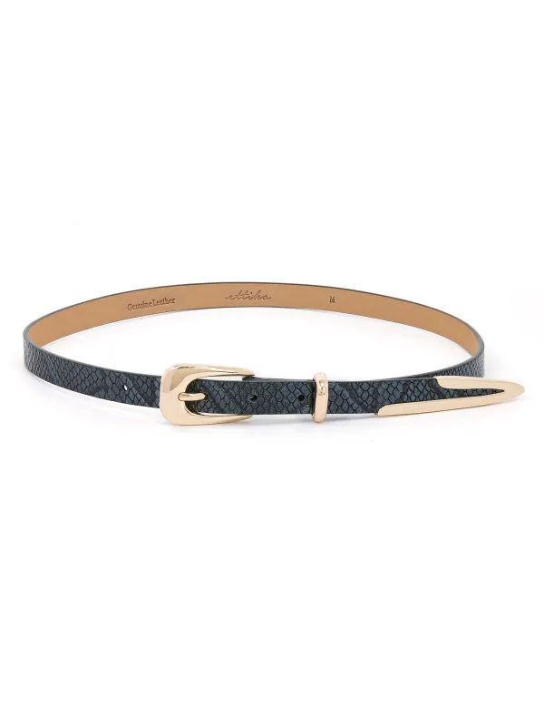 Modern Saddle Belt in Grey Snake made by ettika