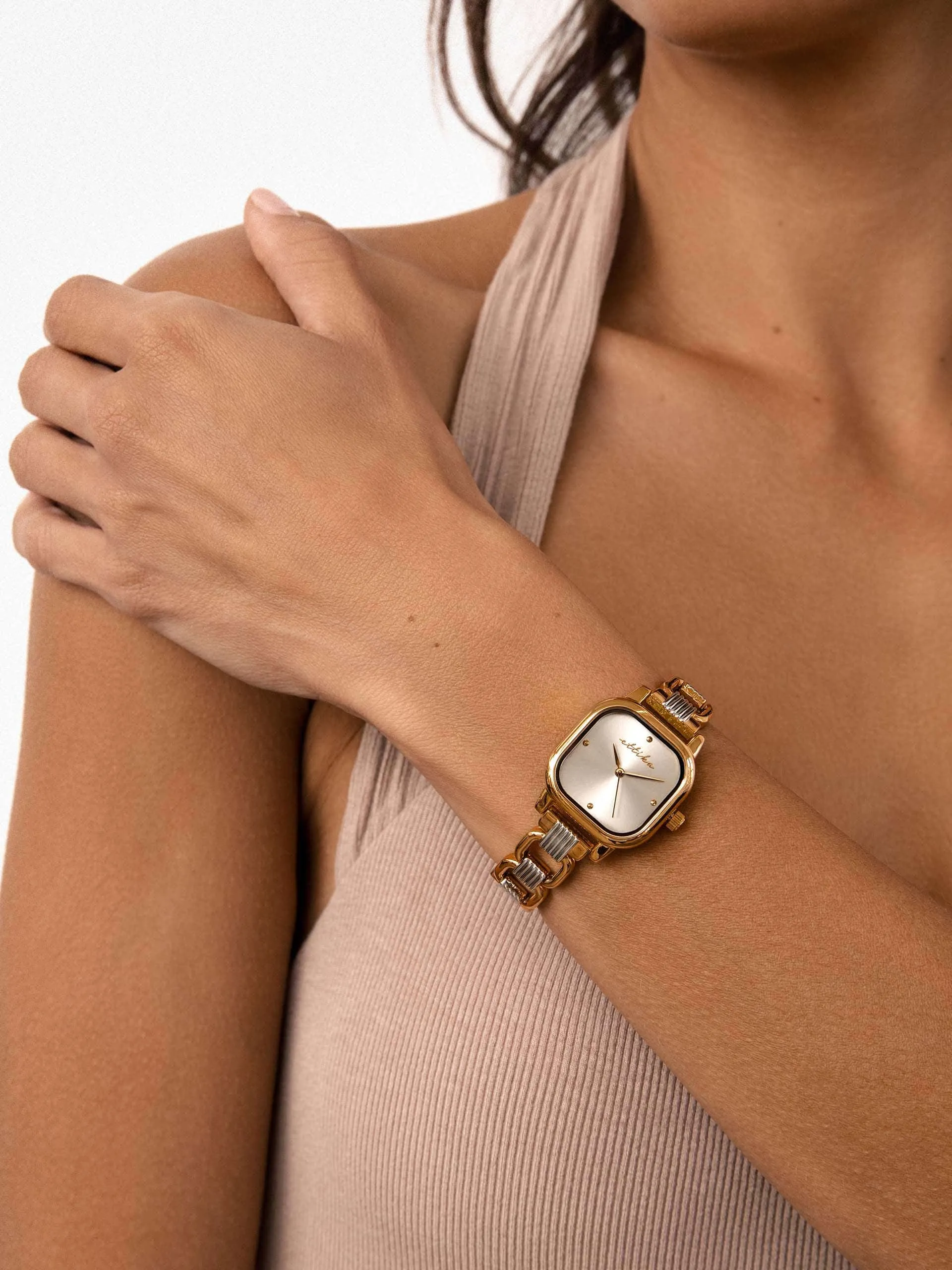 Classic Square Mixed Metal Bracelet Watch sold by ettika product image thumbnail 4