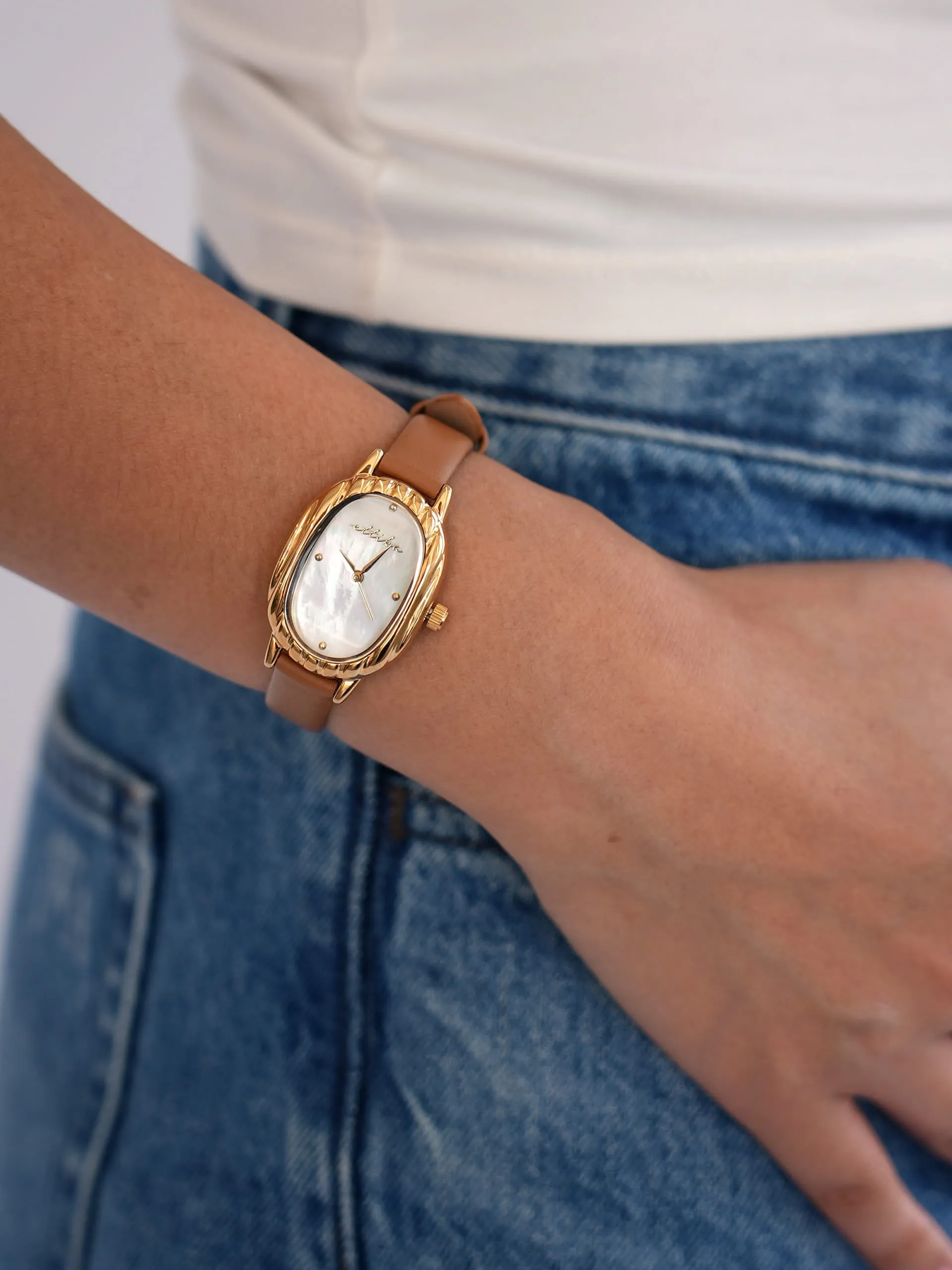 Timeless Texture Cognac Leather Watch sold by ettika product image thumbnail 5