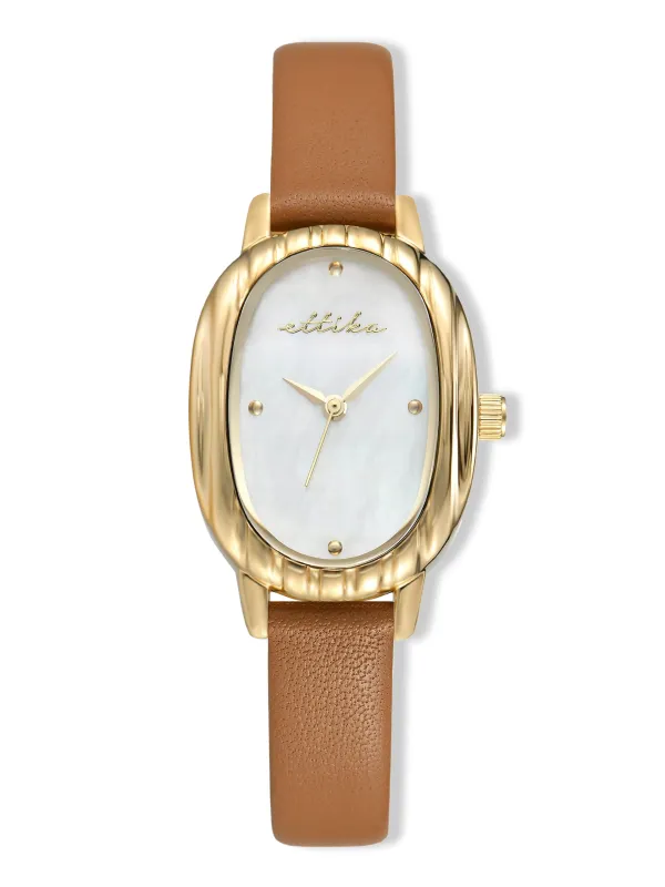 Timeless Texture Cognac Leather Watch made by ettika