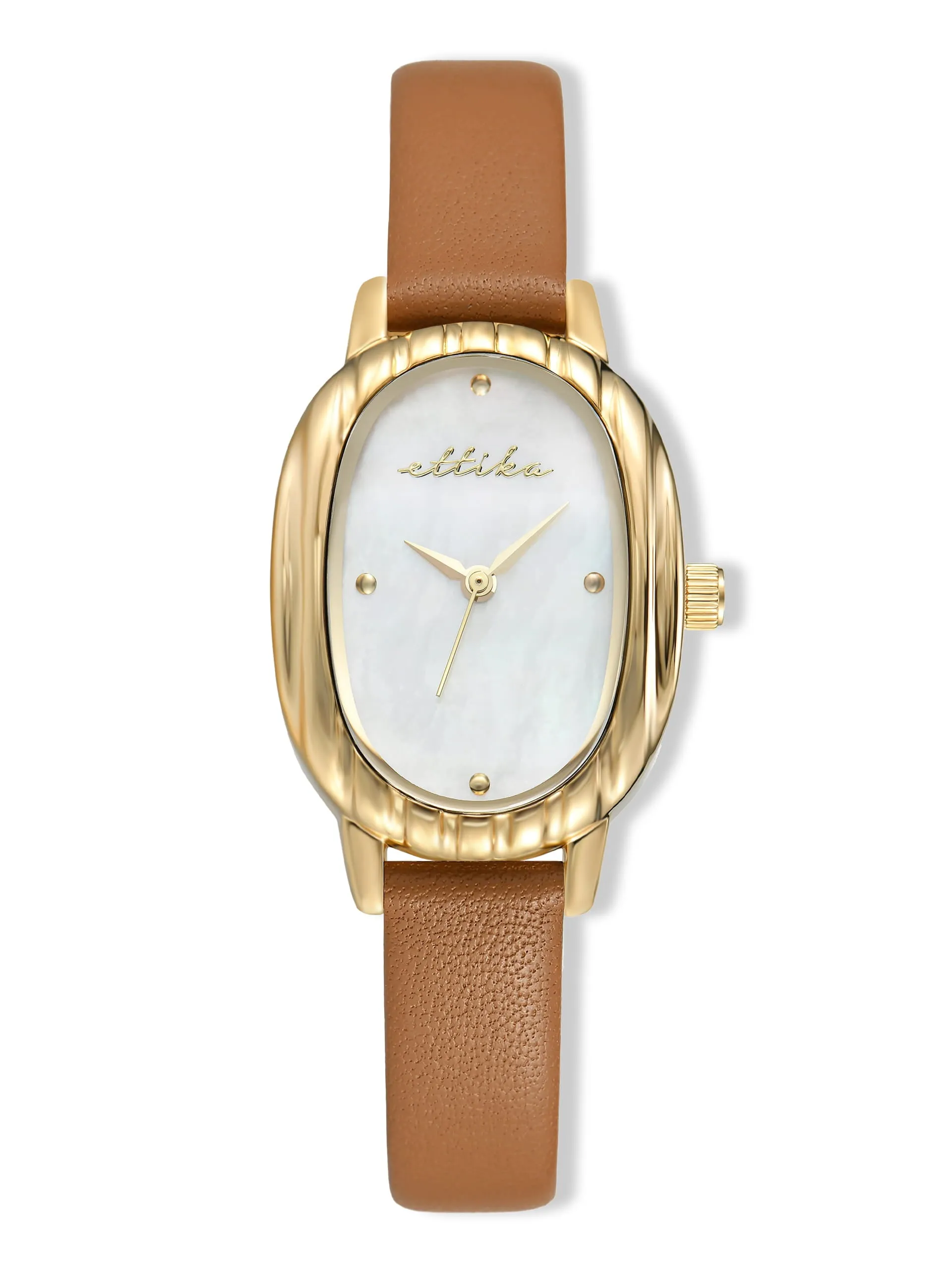 Timeless Texture Cognac Leather Watch sold by ettika