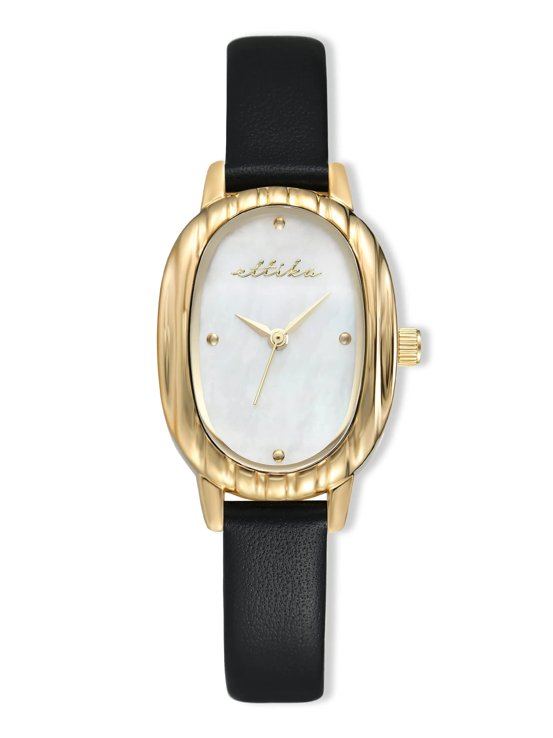 Timeless Texture Black Leather Watch sold by ettika