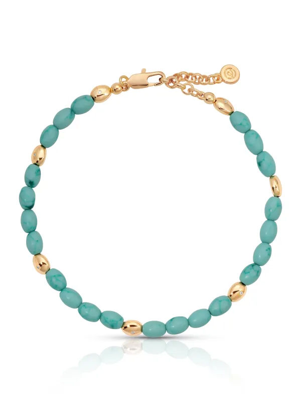 Turquoise Polished Pebble Anklet made by ettika