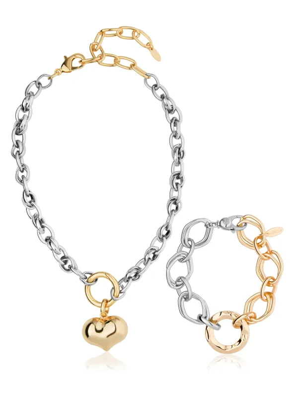 Mixed Metal Heart Bracelet Set made by ettika