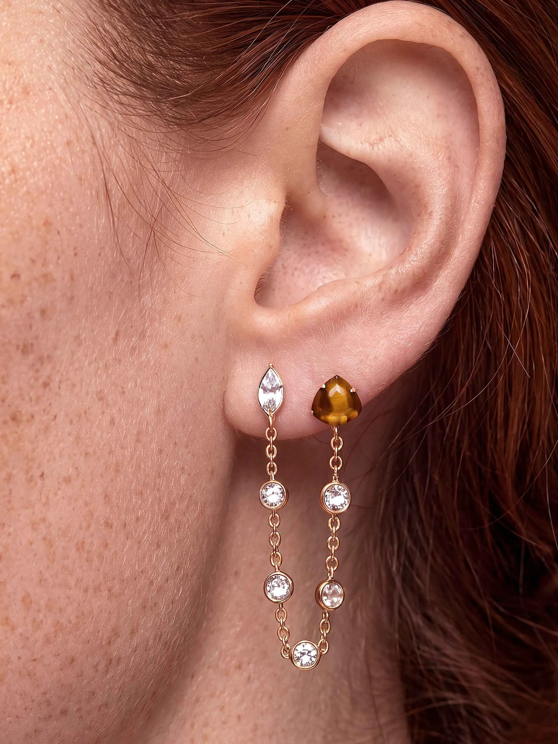 Double Piercing Tiger's Eye Earrings sold by ettika product image thumbnail 2