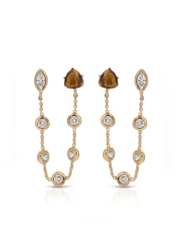 Double Piercing Tiger's Eye Earrings made by ettika
