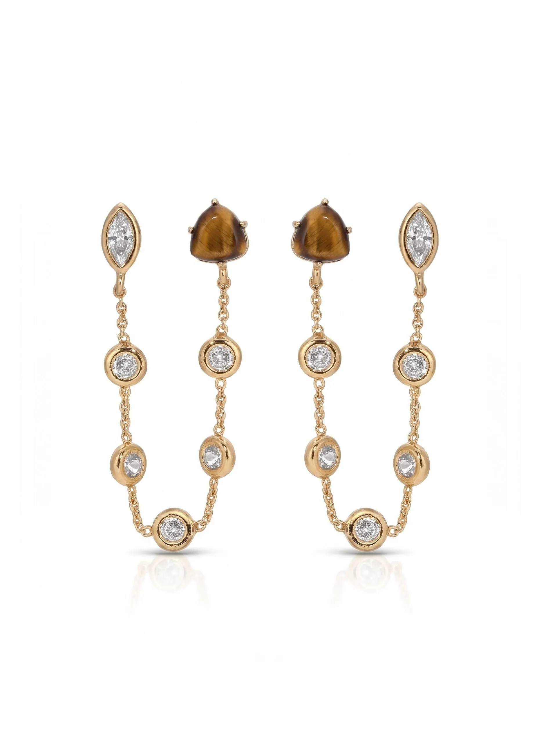 Double Piercing Tiger's Eye Earrings sold by ettika
