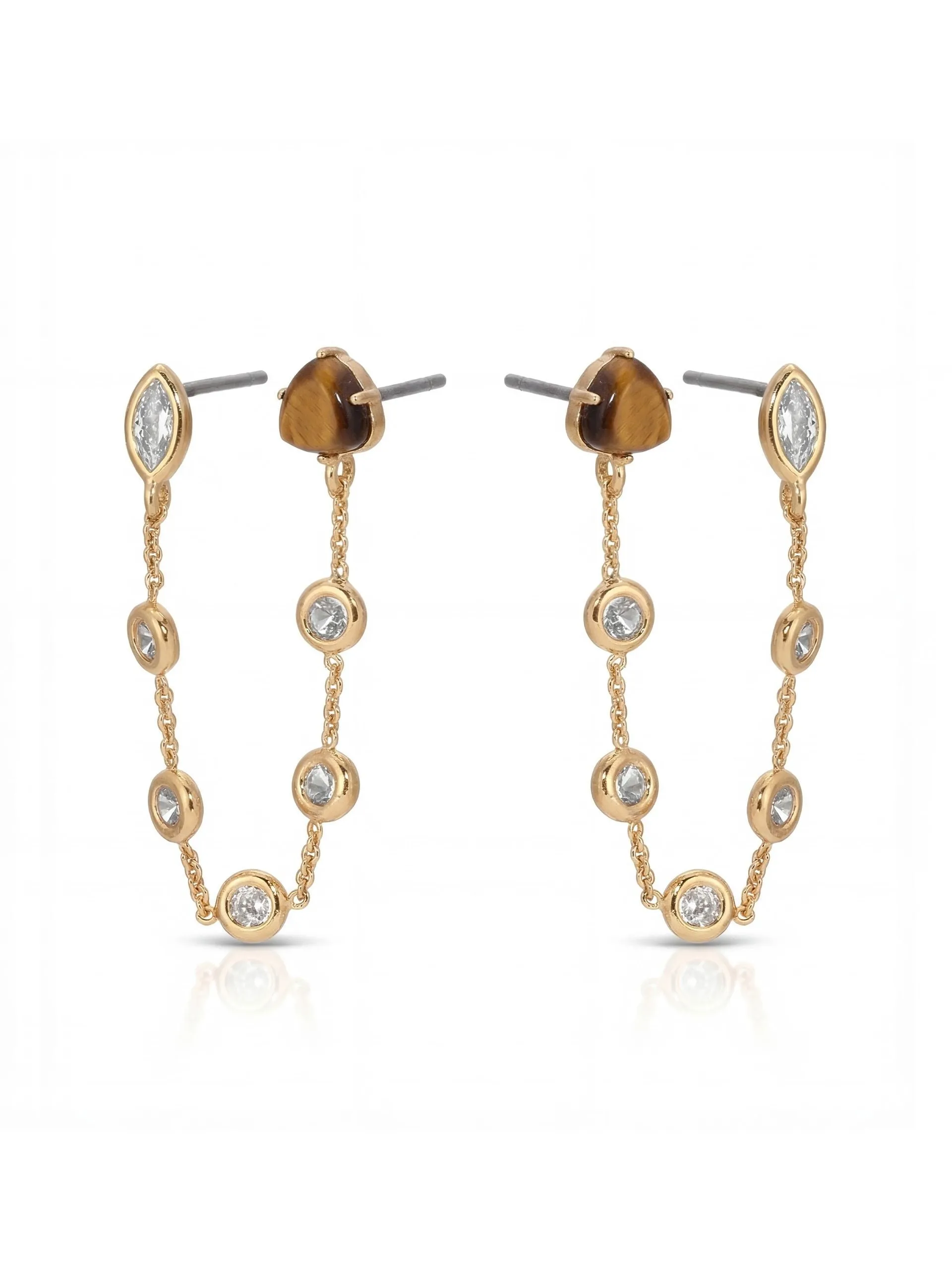 Double Piercing Tiger's Eye Earrings sold by ettika product image thumbnail 3