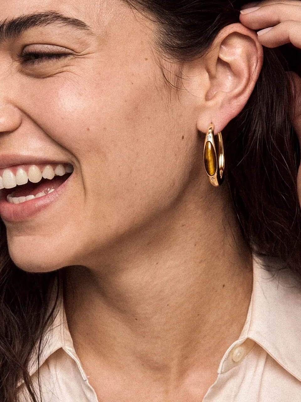 Tiger's Eye Solstice Hoops sold by ettika product image thumbnail 4