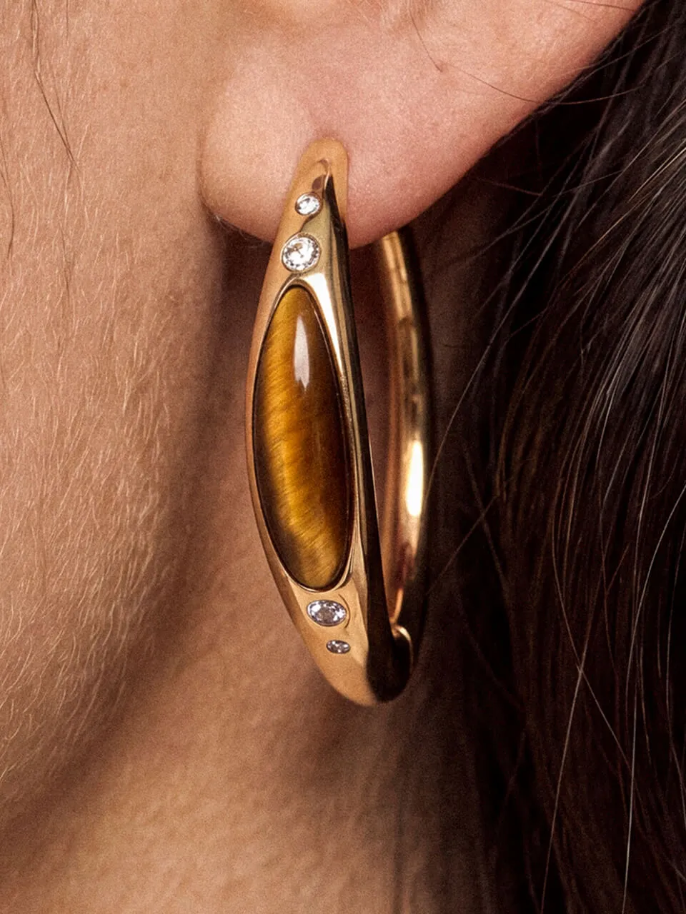 Tiger's Eye Solstice Hoops sold by ettika product image thumbnail 2