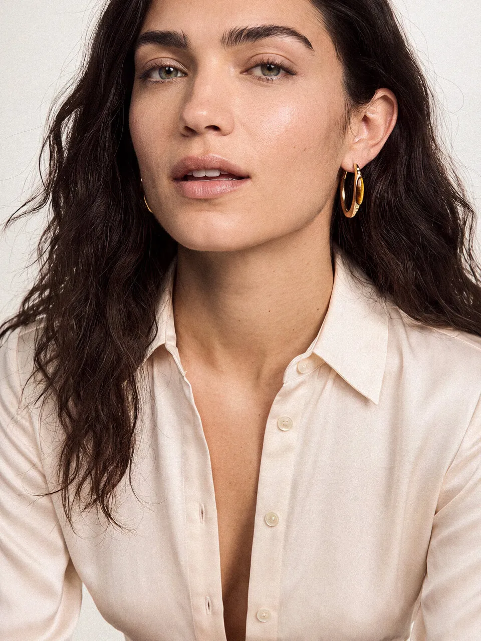 Tiger's Eye Solstice Hoops sold by ettika product image thumbnail 5