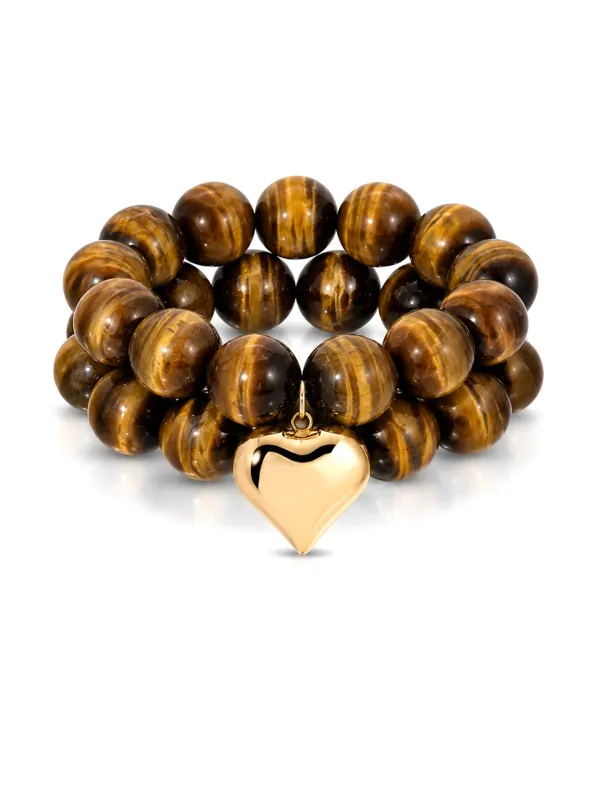 Luck and Love Tiger's Eye Heart Bracelet Set made by ettika