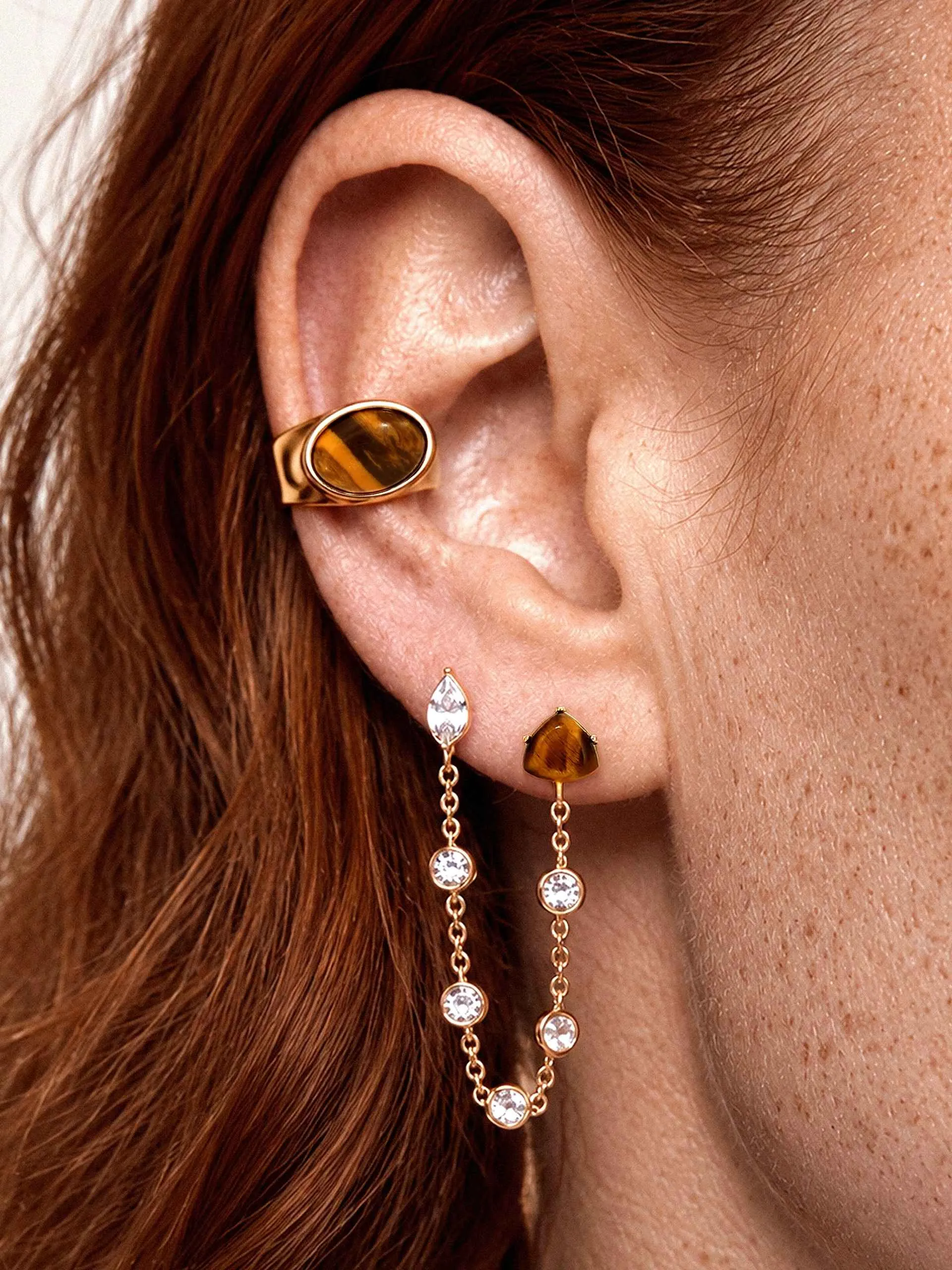 Solstice Double Piercing Set in Tiger's Eye sold by ettika product image thumbnail 4