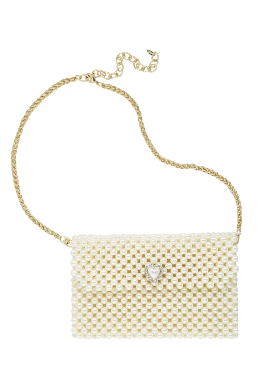 Pearl Waist Bag with Heart Closure sold by ettika