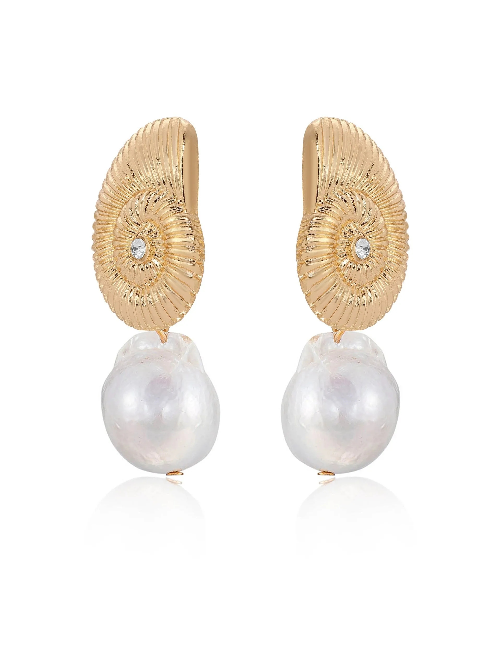 Nautilus Shell Freshwater Pearl Earrings sold by ettika product image thumbnail 3