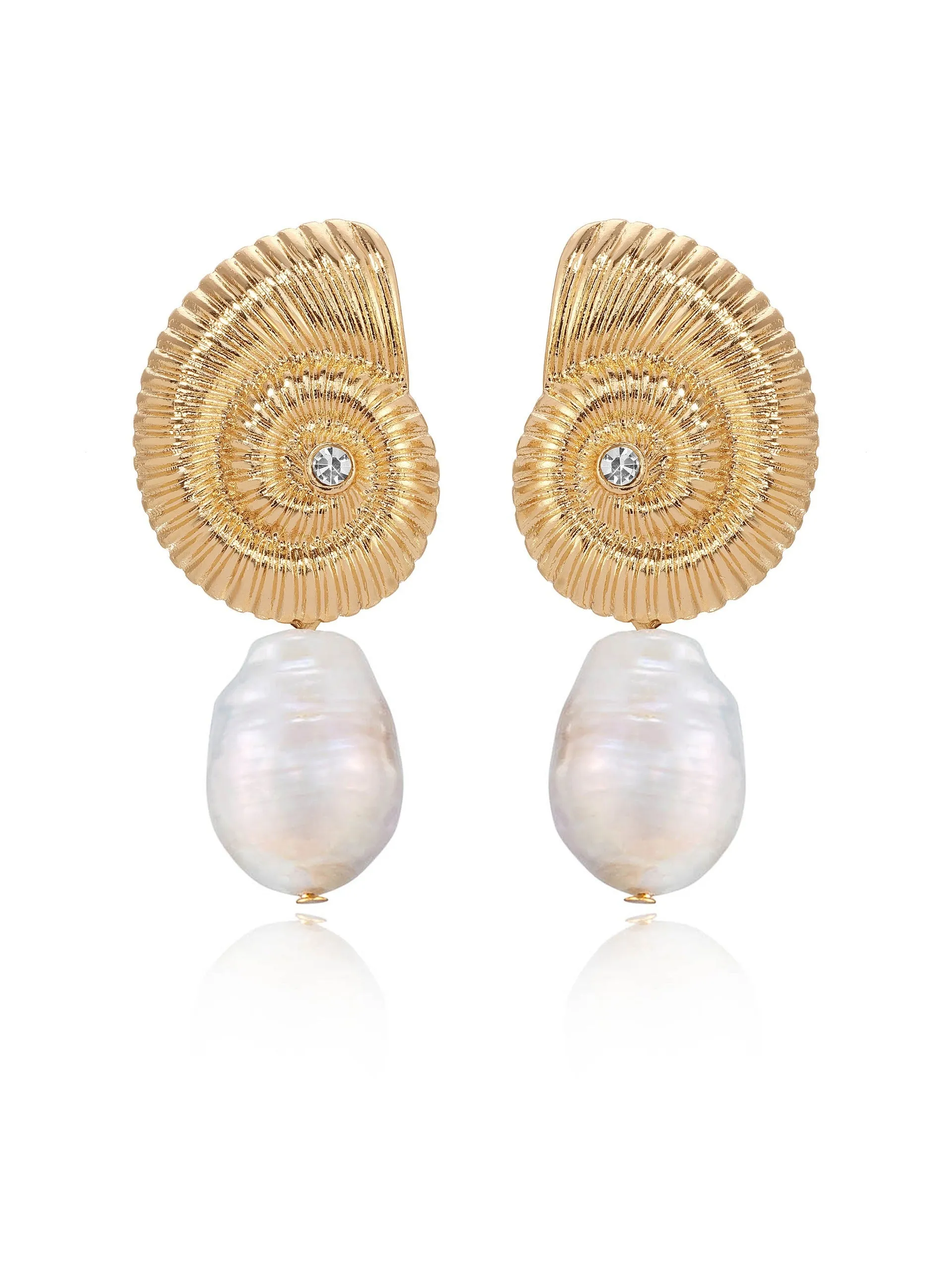 Nautilus Shell Freshwater Pearl Earrings sold by ettika