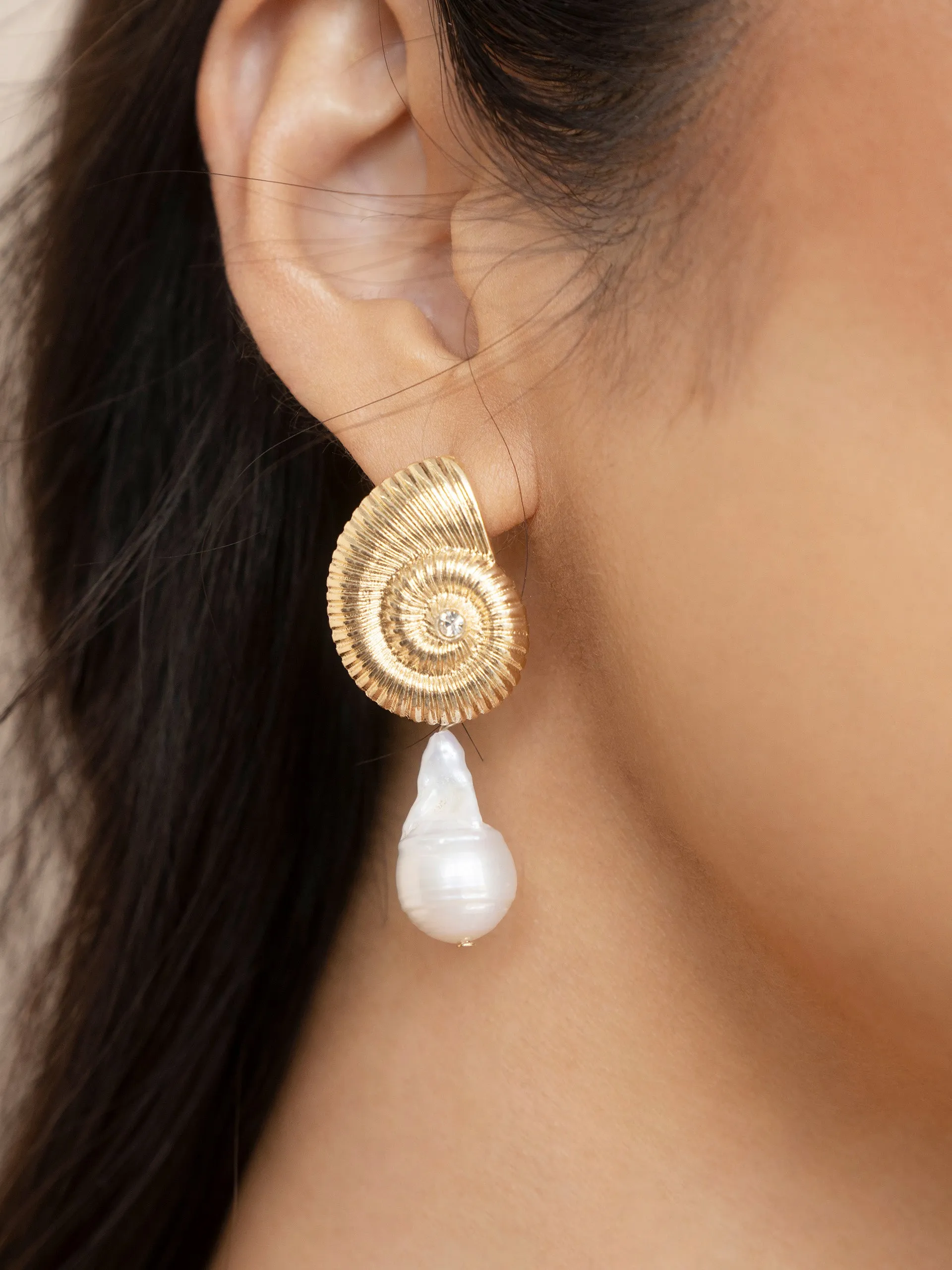 Nautilus Shell Freshwater Pearl Earrings sold by ettika product image thumbnail 2