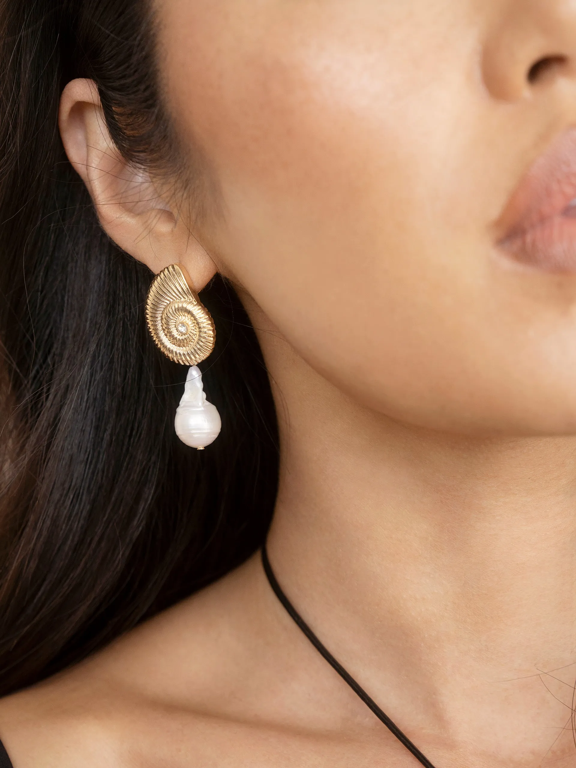 Nautilus Shell Freshwater Pearl Earrings sold by ettika product image thumbnail 4