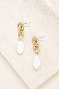 Freshwater Pearl Drop & 18k Gold Plated Chain Earrings sold by ettika