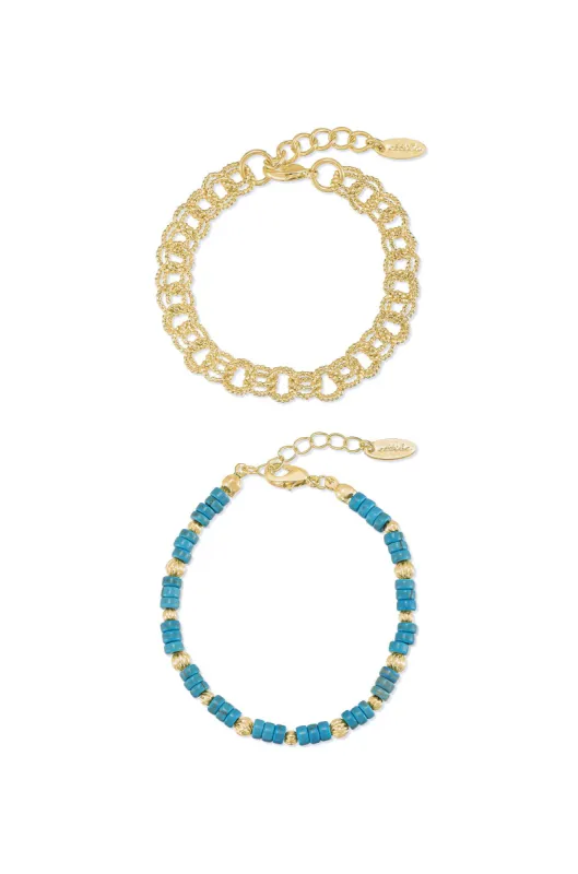 Vacation Mode Activated Turquoise and 18k Gold Plated Bracelet Set sold by ettika