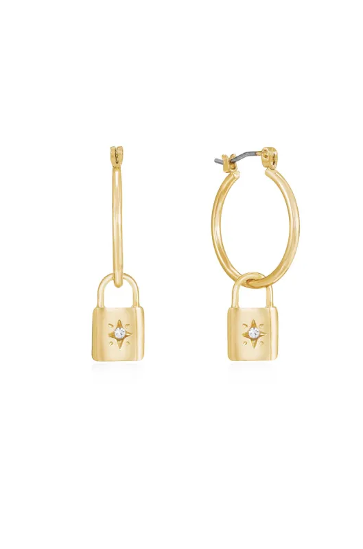 Golden Hoop 18k Gold Plated Earrings with Star Lock Charm sold by ettika