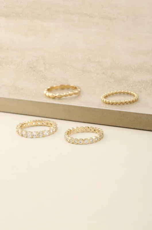 Mini Crystal Essentials 18k Gold Plated Ring Stack sold by ettika