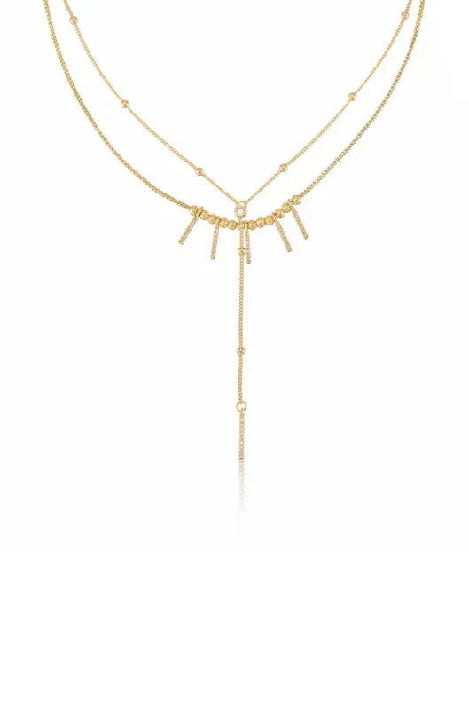 Crystal Landslide Lariat 18k Gold Plated Layered Necklace Set sold by ettika