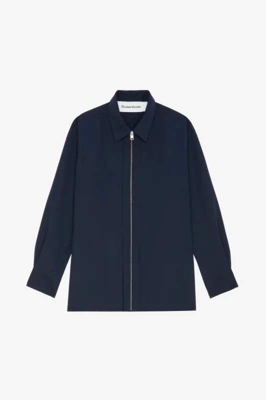 WOOL ZIPPED OVERSHIRT NAVY sold by Etudes Studio