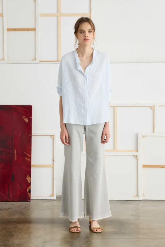 Stretch Cotton Poplin Shirt with a Mandarin Collar Garment-Dyed 68BU 3259 sold by European Culture