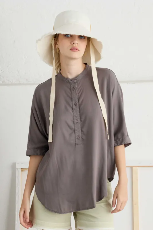 Wide Shirt with Kimono Sleeve Cupro and Rayon Garment-Dyed 67M0 6683 sold by European Culture